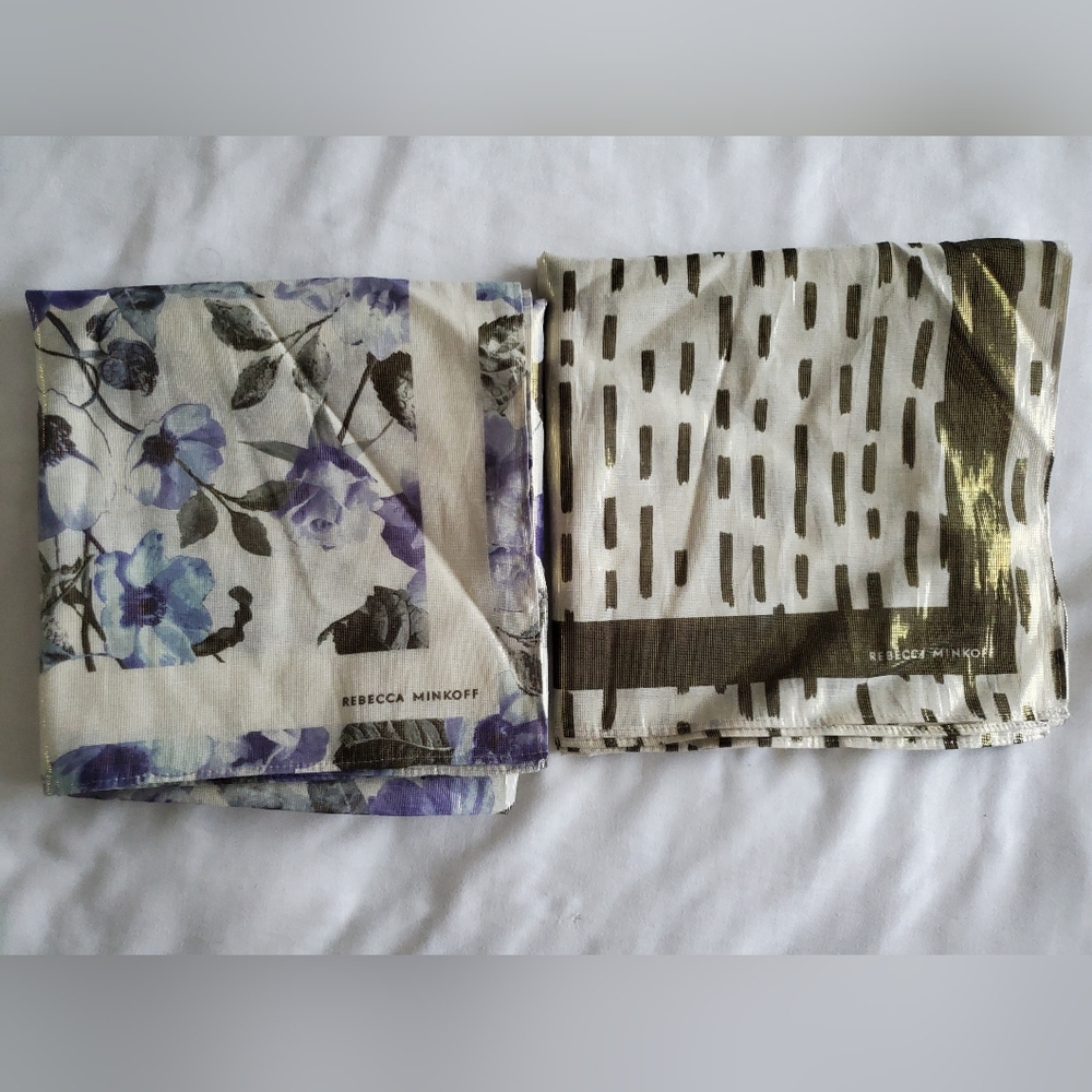 2 Rebecca Minkoff Silky Chiffon Metallic sheen scarves/ handkerchiefs/ bandanas